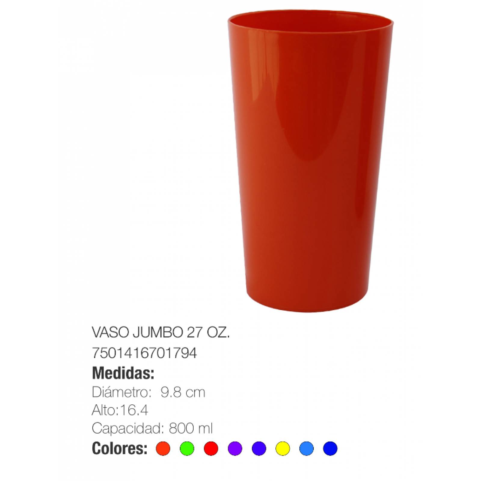 Vaso Jumbo 27 OZ Plástico Hogar Torosqui Assorted