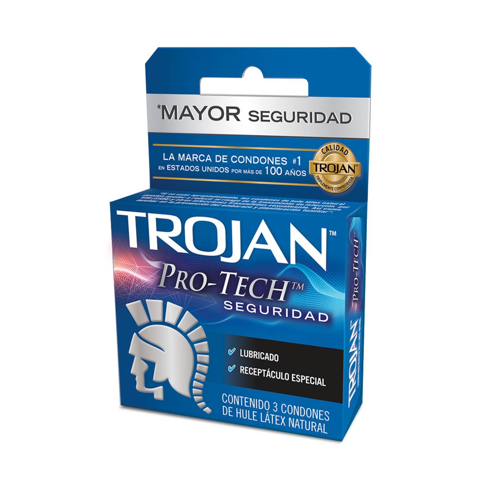 Condones Pro Tech Seguridad Latex Lubricado 3 pzas Trojan