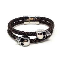 Pulsera Hombre Calaveras Doble Vinipiel Café Pulx06 Sarosa