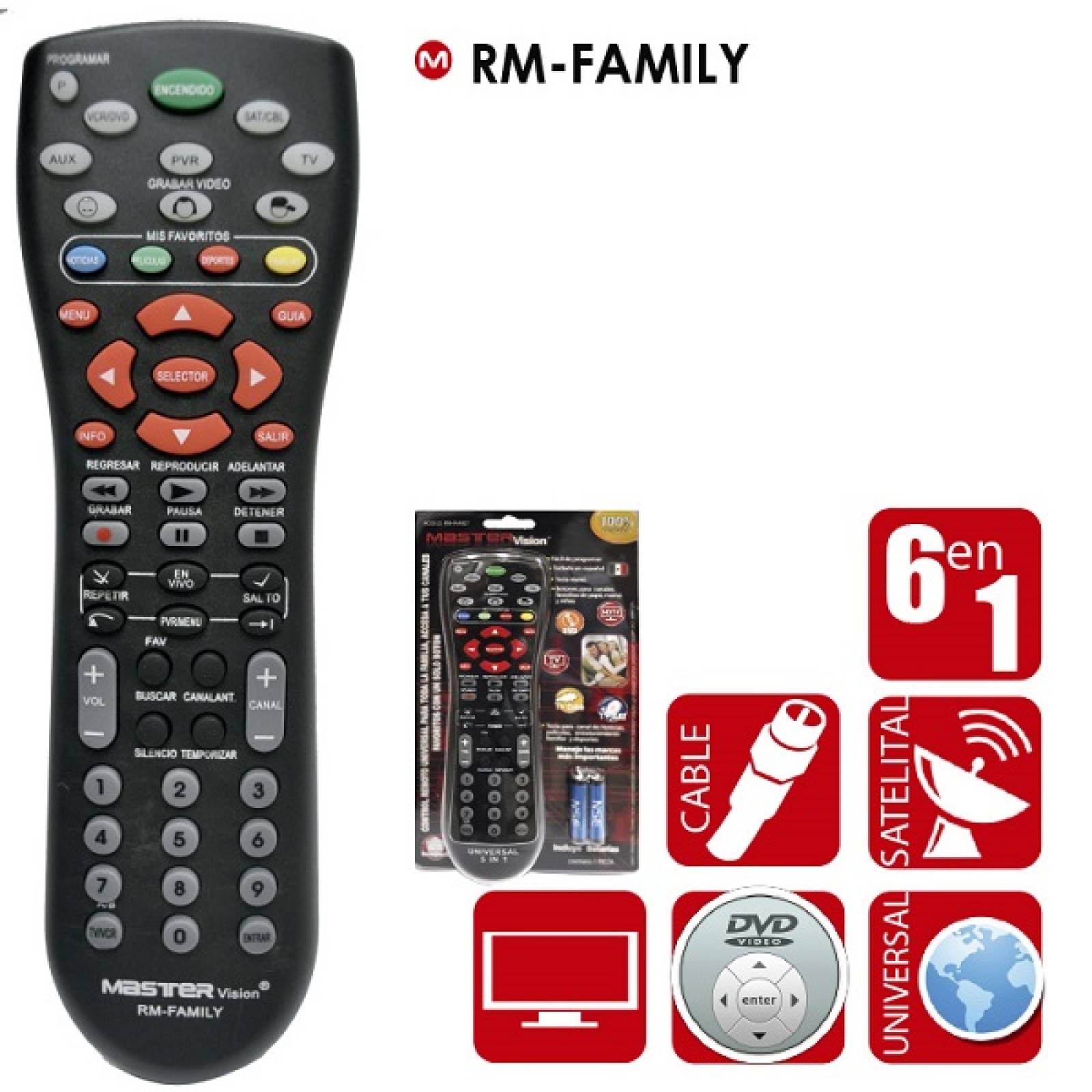 Control remoto TV  y DVD Master Universal 6 en 1 RM-FAMILY