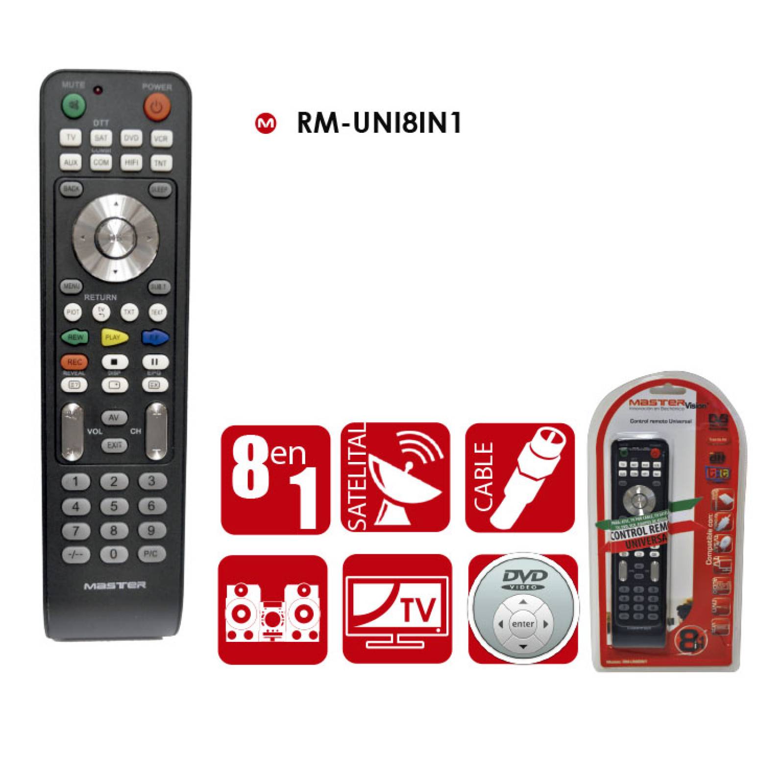 Control remoto TV y Dvd Master Universal 8 en 1 RM-UNI8IN1