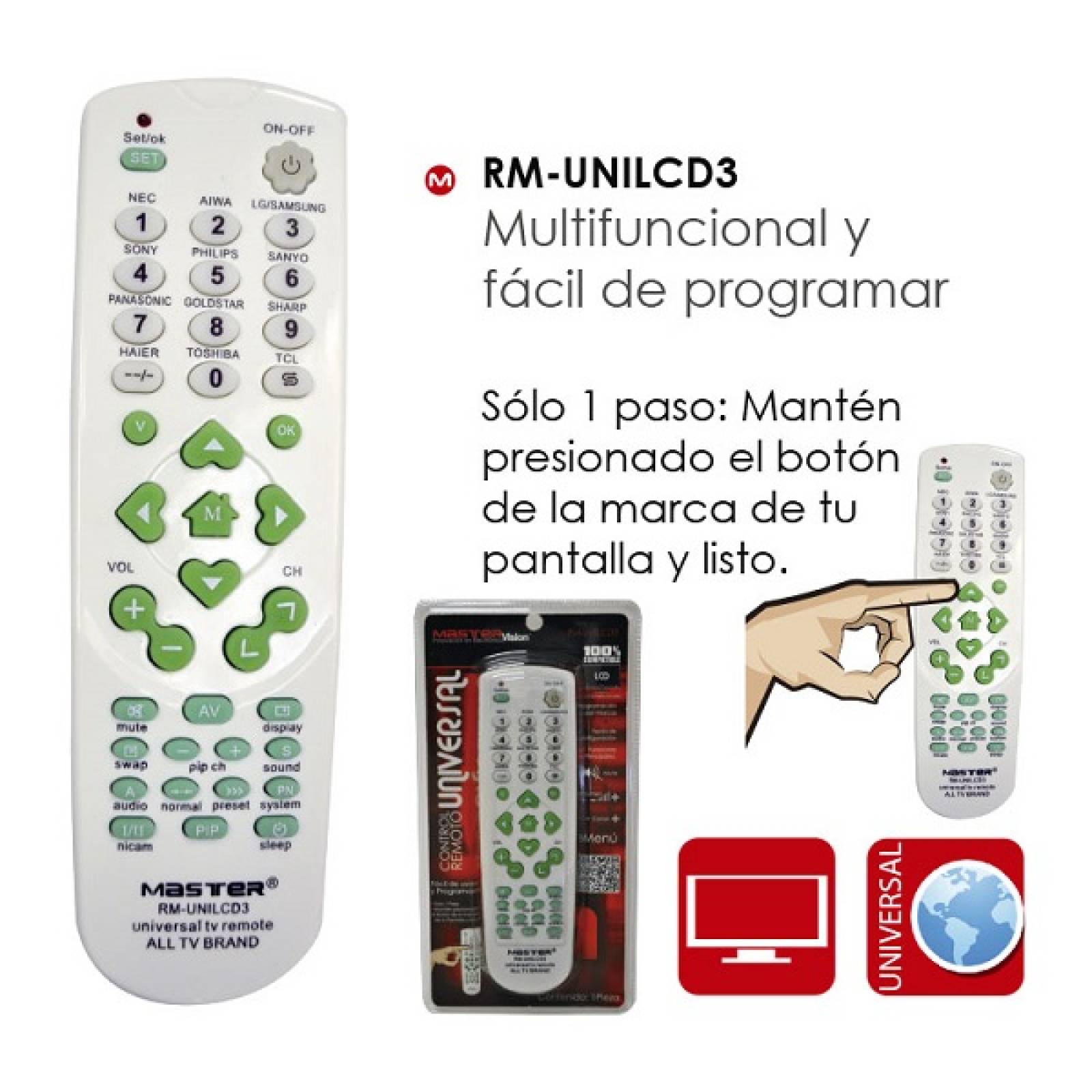 Control remoto TV Master Universal Multifuncional RM-UNILCD3