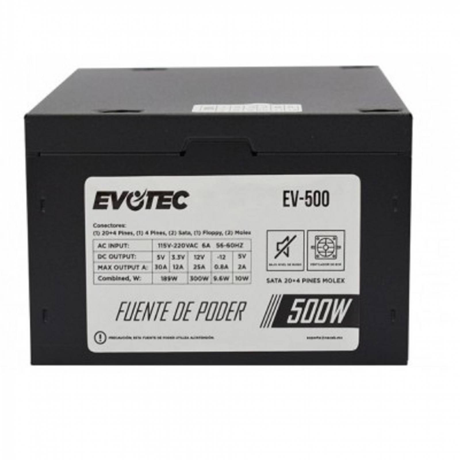 Fuente de Poder Evotec EV-500 Negro 500 W EV-500