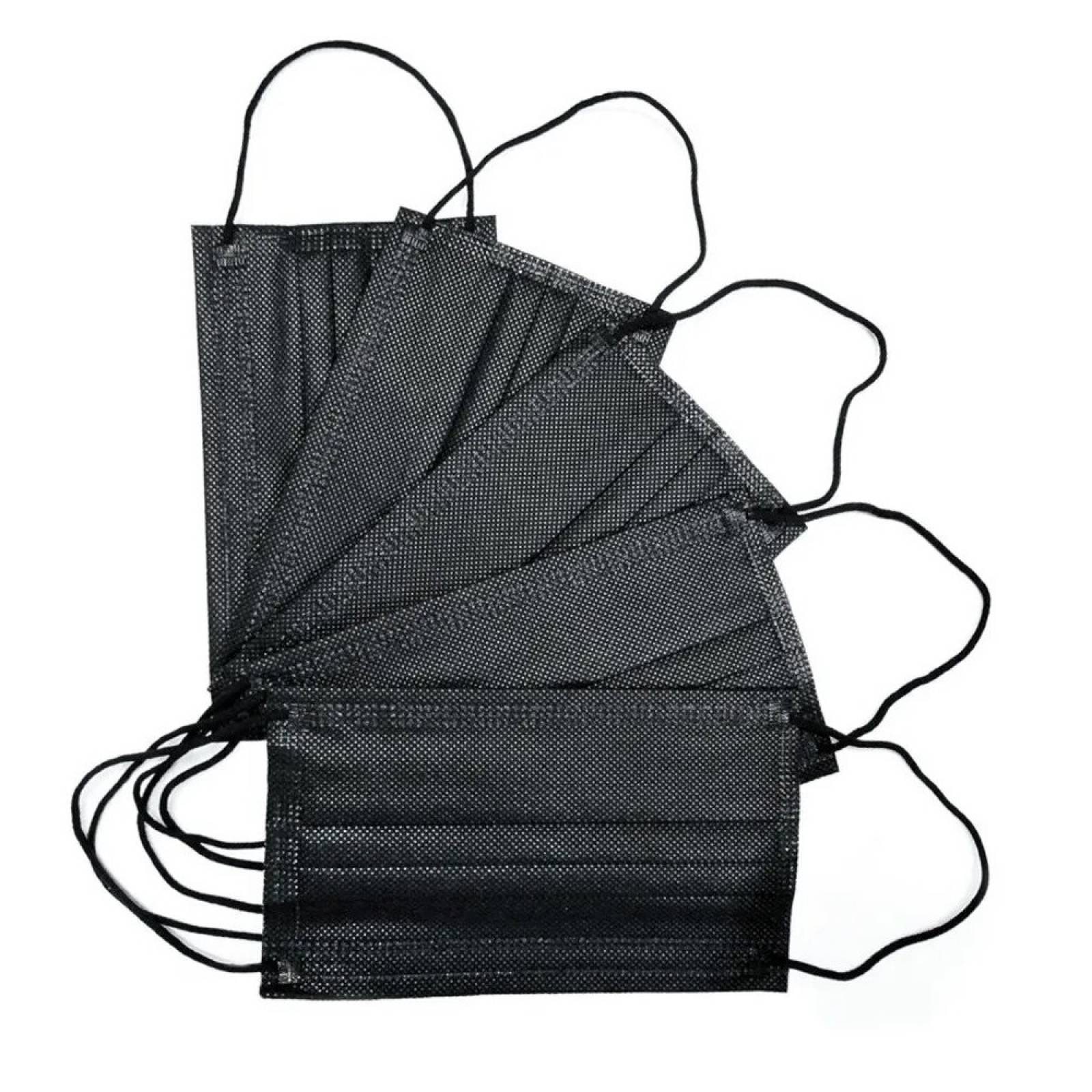 Paquete 50 piezas cubrebocas tricapa termosellado negros