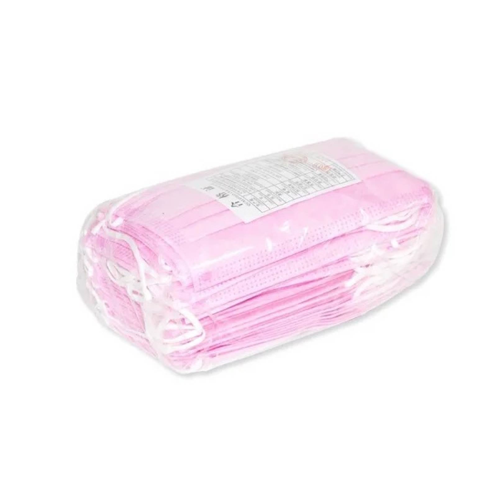 Paquete cubrebocas rosas tricapa 50 piezas termosellado