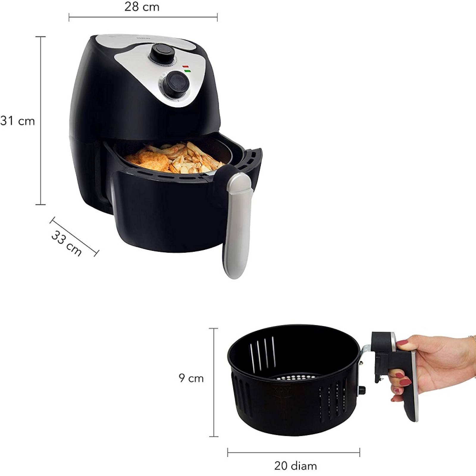 Freidora de aire Electrica RCA 1300 W Antiadherente RC-105