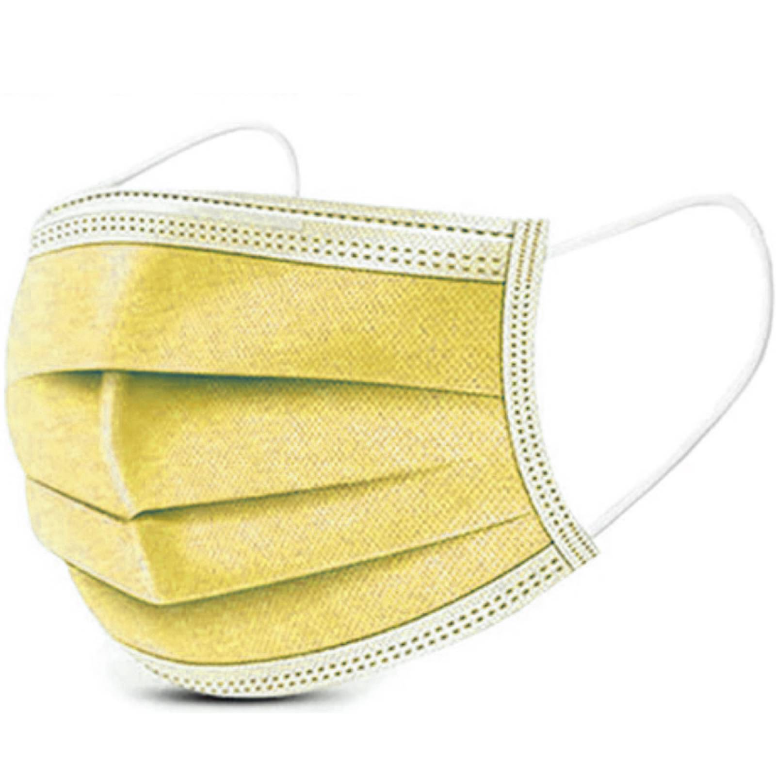Paquete cubrebocas tricapa 50 piezas plisado amarillos
