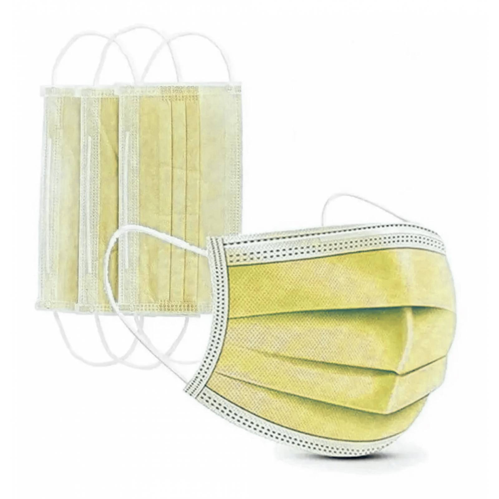 Paquete cubrebocas tricapa 50 piezas plisado amarillos