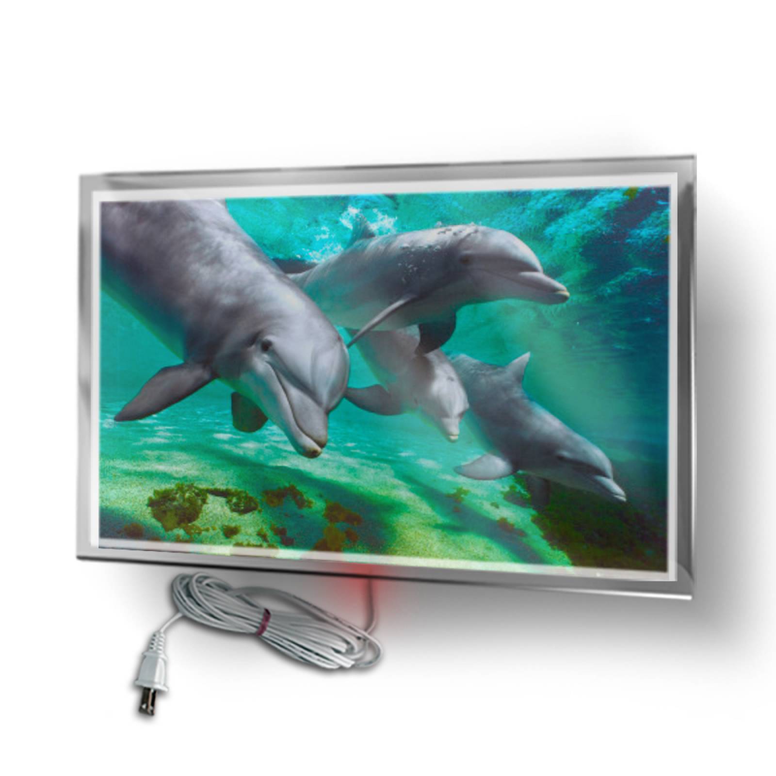 Calefactor de Panel infrarrojo en Cristal para Pared, California Wave Delfines Marsopas de 380W 60x90cm, Mod: 102CaSol