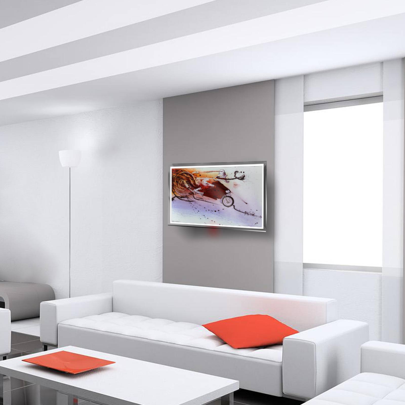 Calefactor de Panel infrarrojo en Cristal para Pared, California Wave Hunter on Ducati de 380W 60x90cm, Mod: 033CaSol