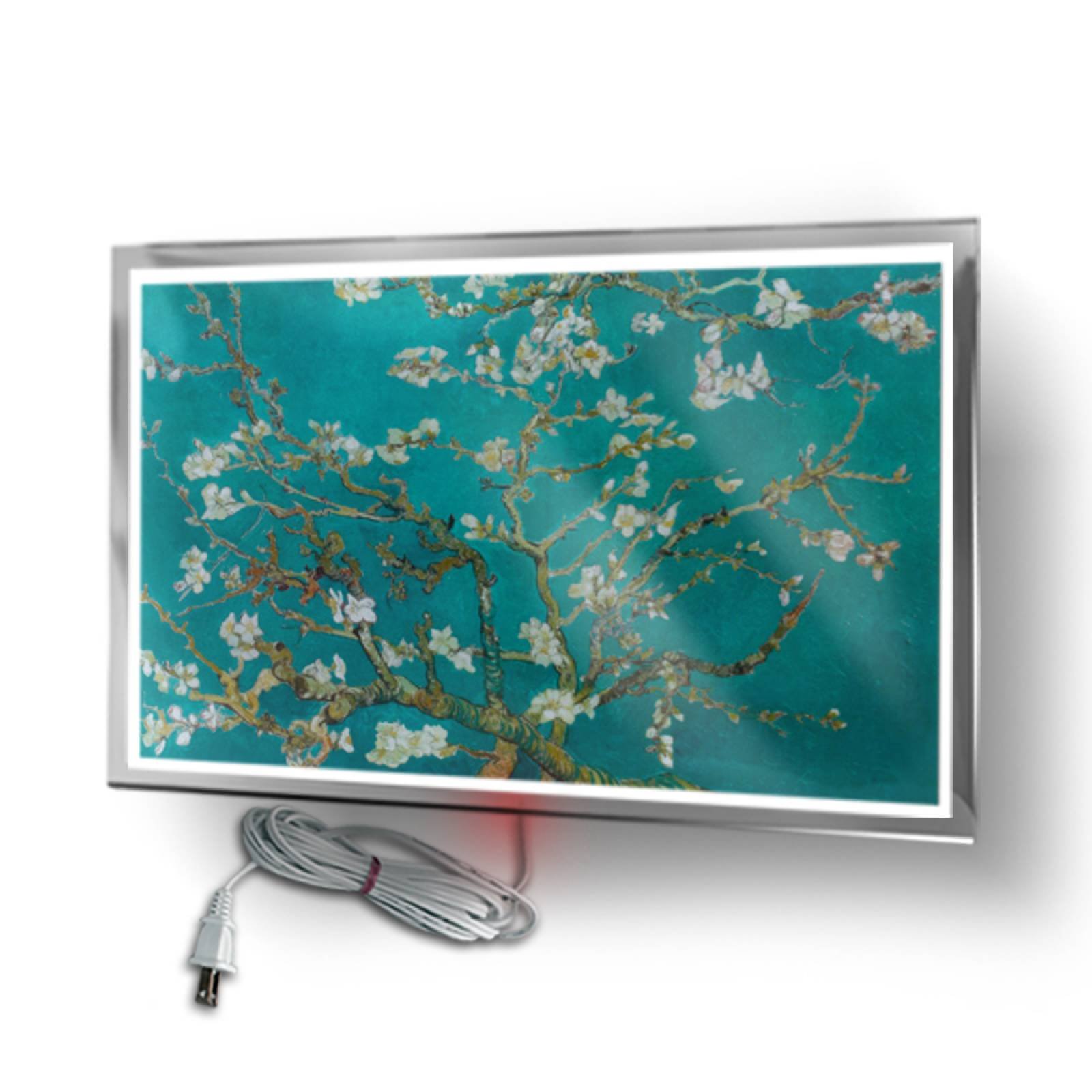 Calefactor de Panel infrarrojo en Cristal para Pared, California Wave Flor de almendro de 380W 60x90cm, Mod: 048CaSol