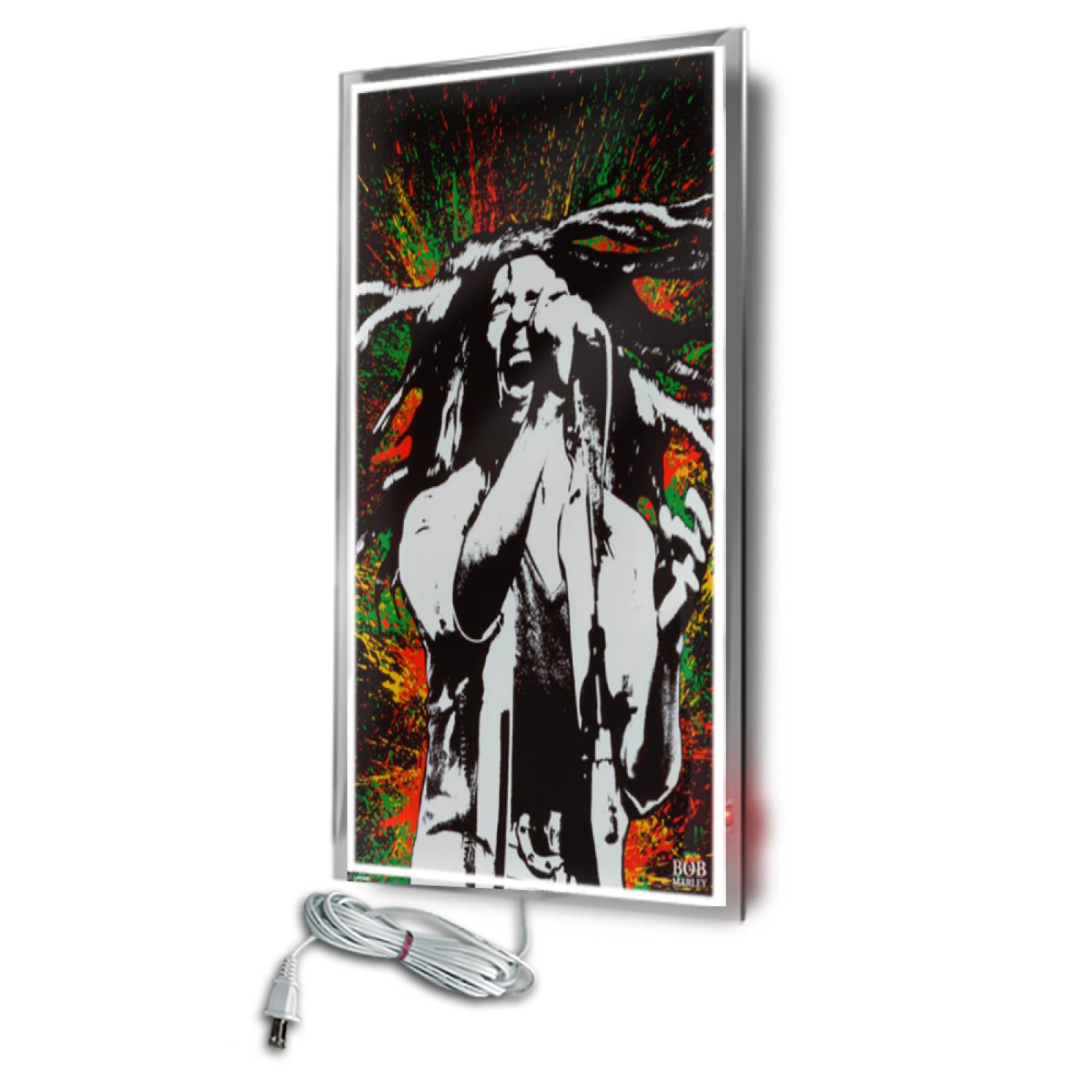 Calefactor de Panel infrarrojo en Cristal para Pared, California Wave Bob Marley de 380W 60x90cm, Mod: 076CaSol