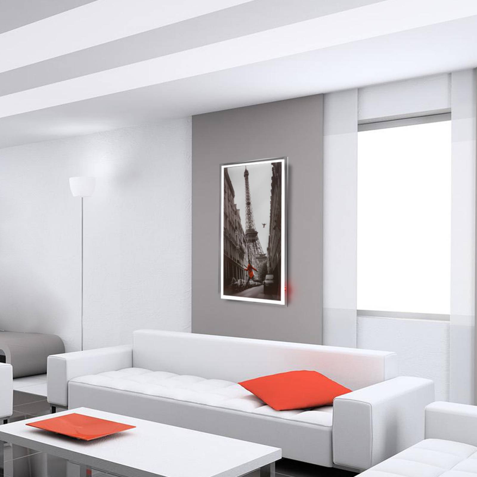 Calefactor de Panel infrarrojo en Cristal para Pared, California Wave Veste Rouge de 380W 60x90cm, Mod: 046CaSol