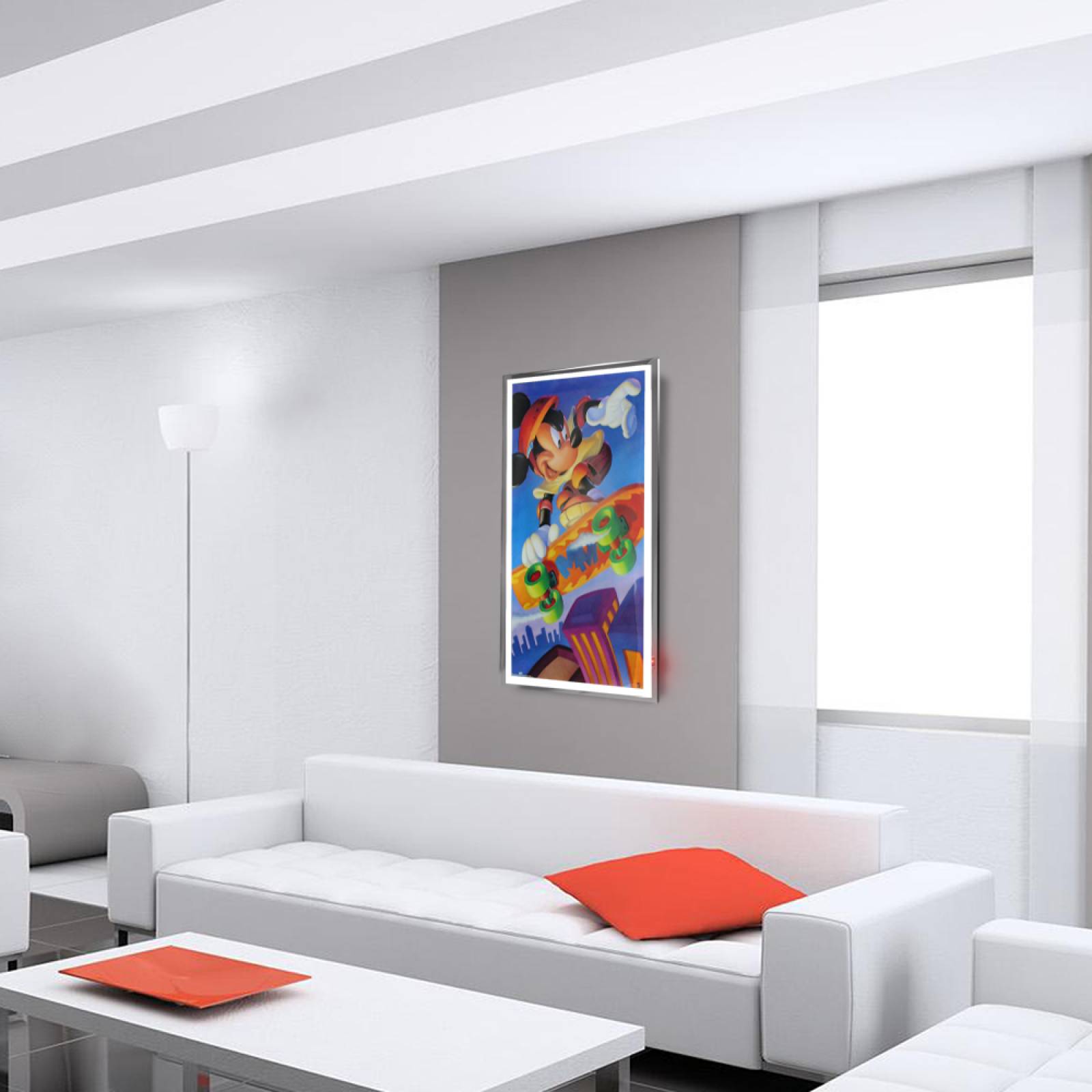 Calefactor de Panel infrarrojo en Cristal para Pared, California Wave Mickey Mouse Skate de 380W 60x90cm, Mod: 001CaSol