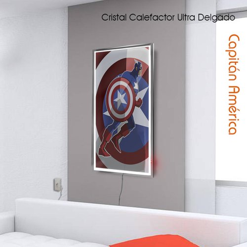 Calefactor de Panel infrarrojo en Cristal para Pared, California Wave Capitán América de 380W 60x90cm, Mod: 135CaSol