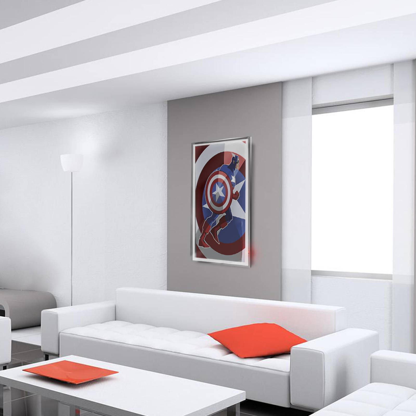 Calefactor de Panel infrarrojo en Cristal para Pared, California Wave Capitán América de 380W 60x90cm, Mod: 135CaSol