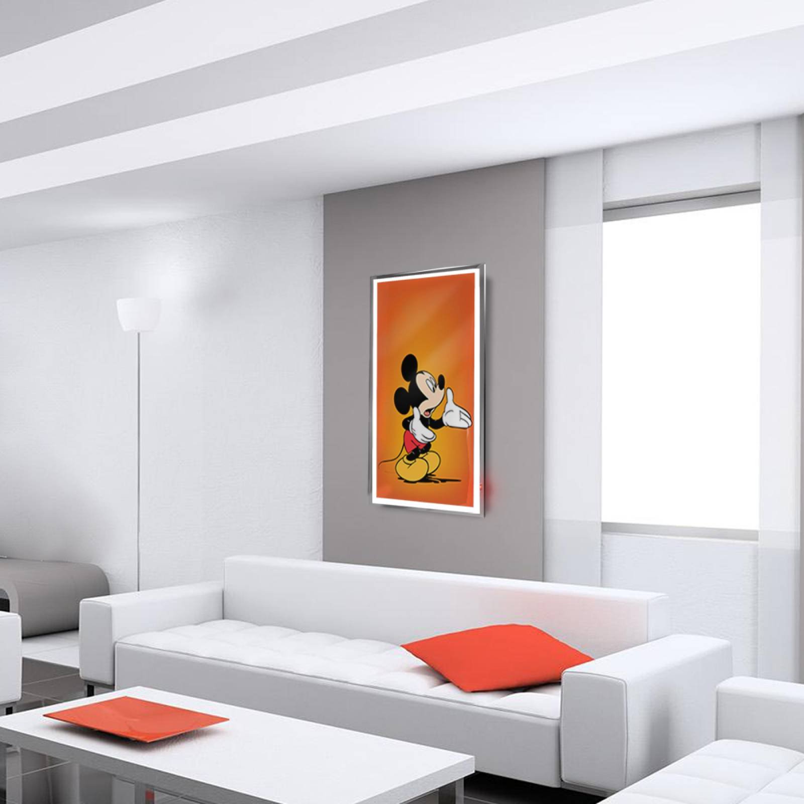 Calefactor de Panel infrarrojo en Cristal para Pared, California Wave Mickey Mouse 2 de 380W 60x90cm, Mod: 137CaSol