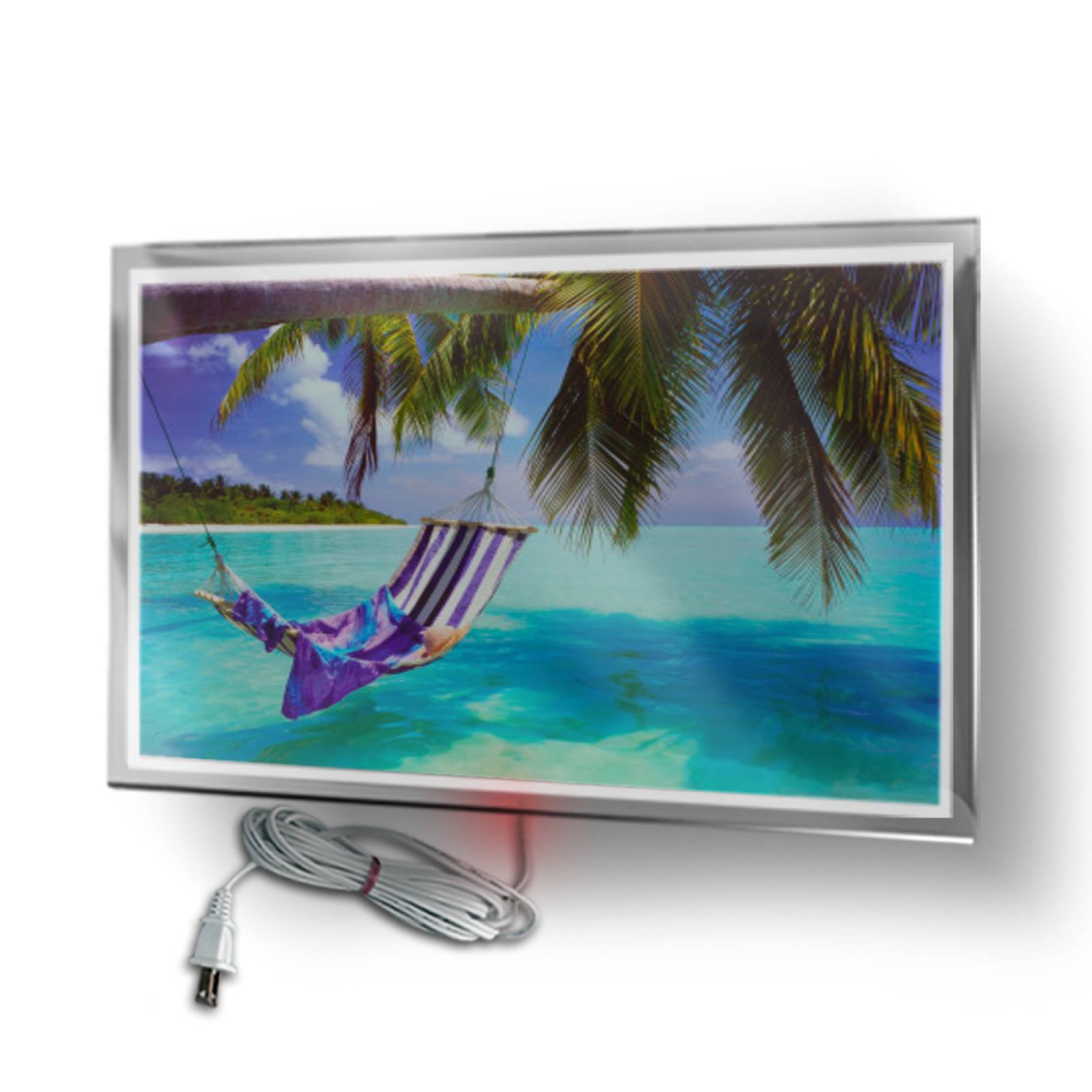 Calefactor de Panel infrarrojo en Cristal para Pared, California Wave Playa tropical de 380W 60x90cm, Mod: 009CaSol