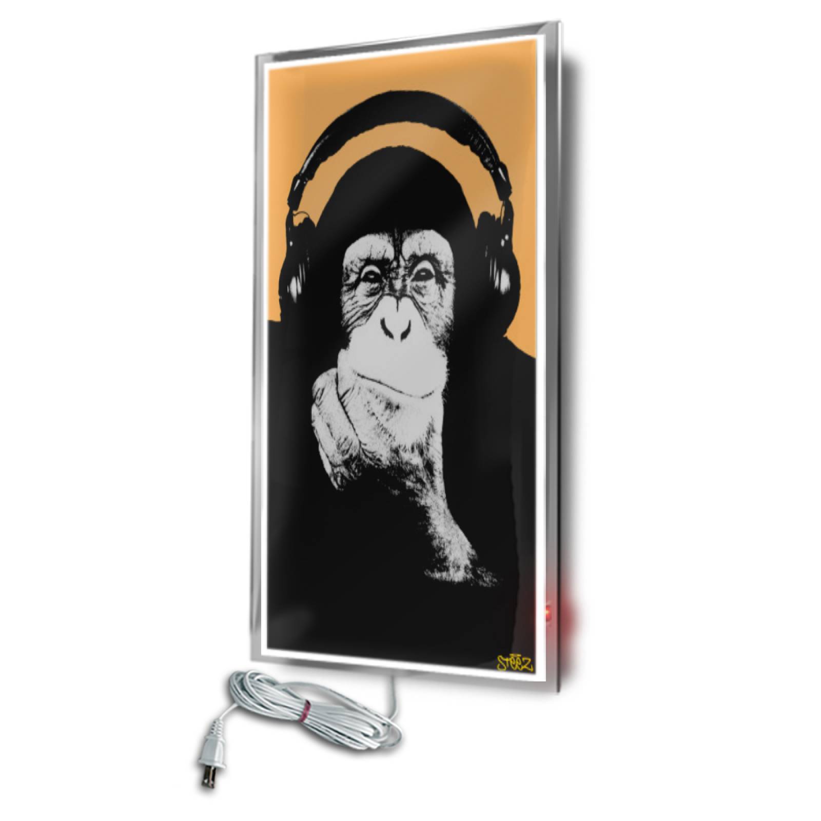 Calefactor de Panel infrarrojo en Cristal para Pared, California Wave Headphone Monkey de 380W 60x90cm, Mod: 067CaSol