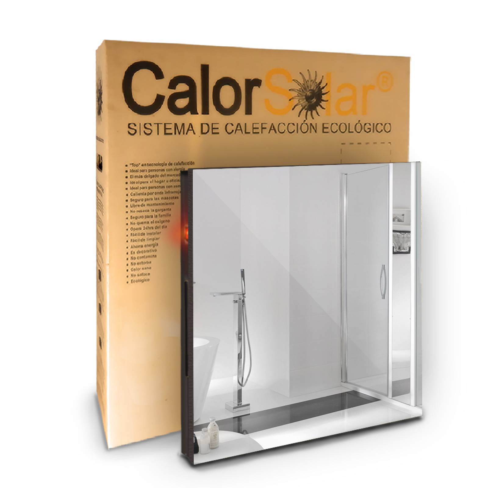 Calefactor de Panel infrarrojo en Espejo para Pared, Chicago Wave de 380W 60x60cm, Mod: 360CaSol