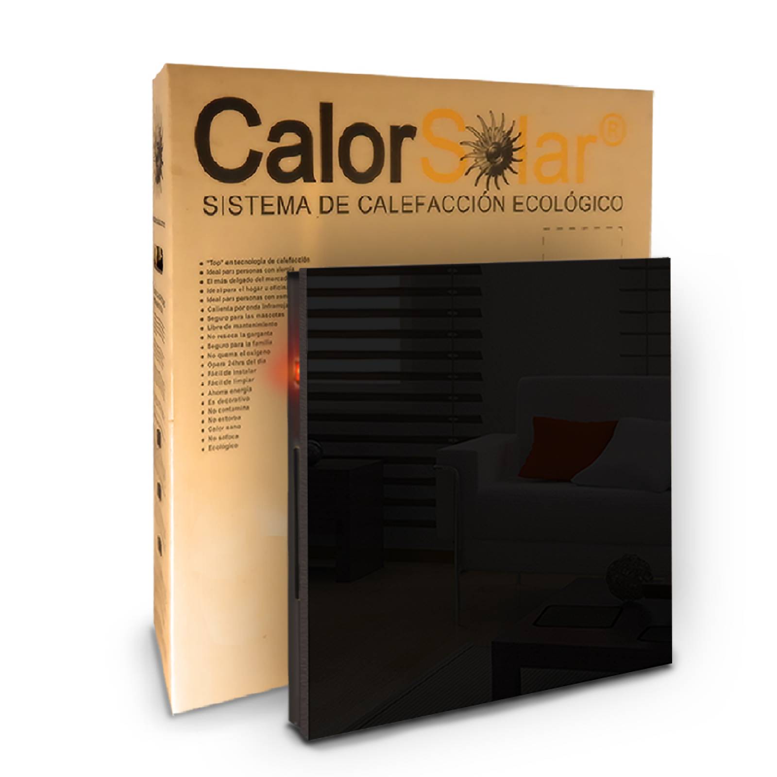 Calefactor de Panel infrarrojo en Cristal para Pared, Miami Wave Black Devil de 380W 60x60cm, Mod: 342CaSol-N
