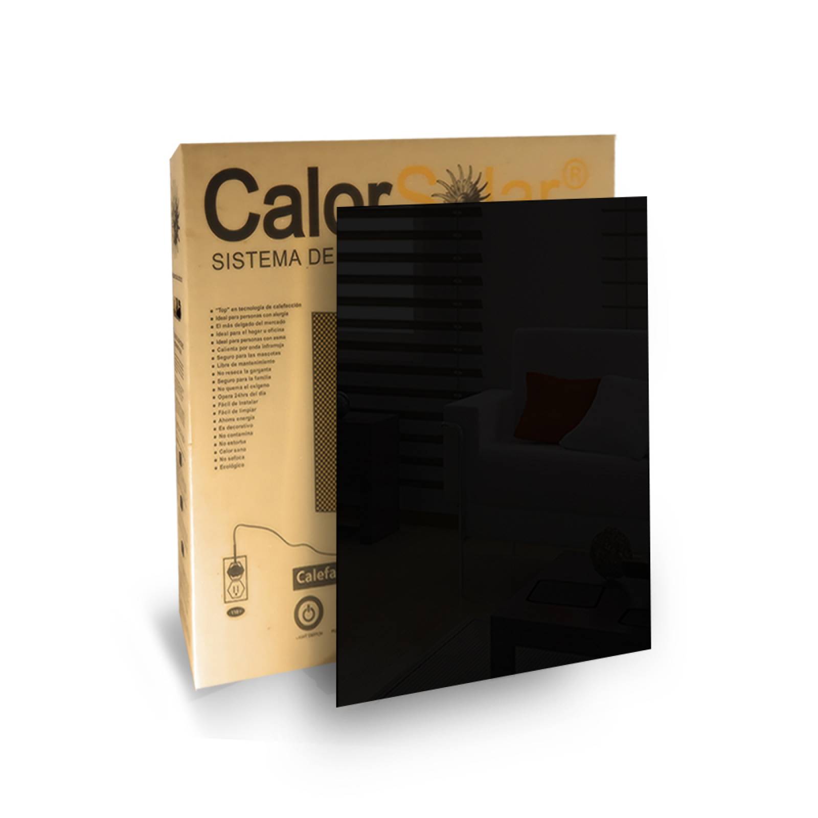 Calefactor de Panel infrarrojo en Cristal Vertical para Pared, Miami Wave Black Devil de 550W 60x90cm, Mod: 343CaSol-N3v