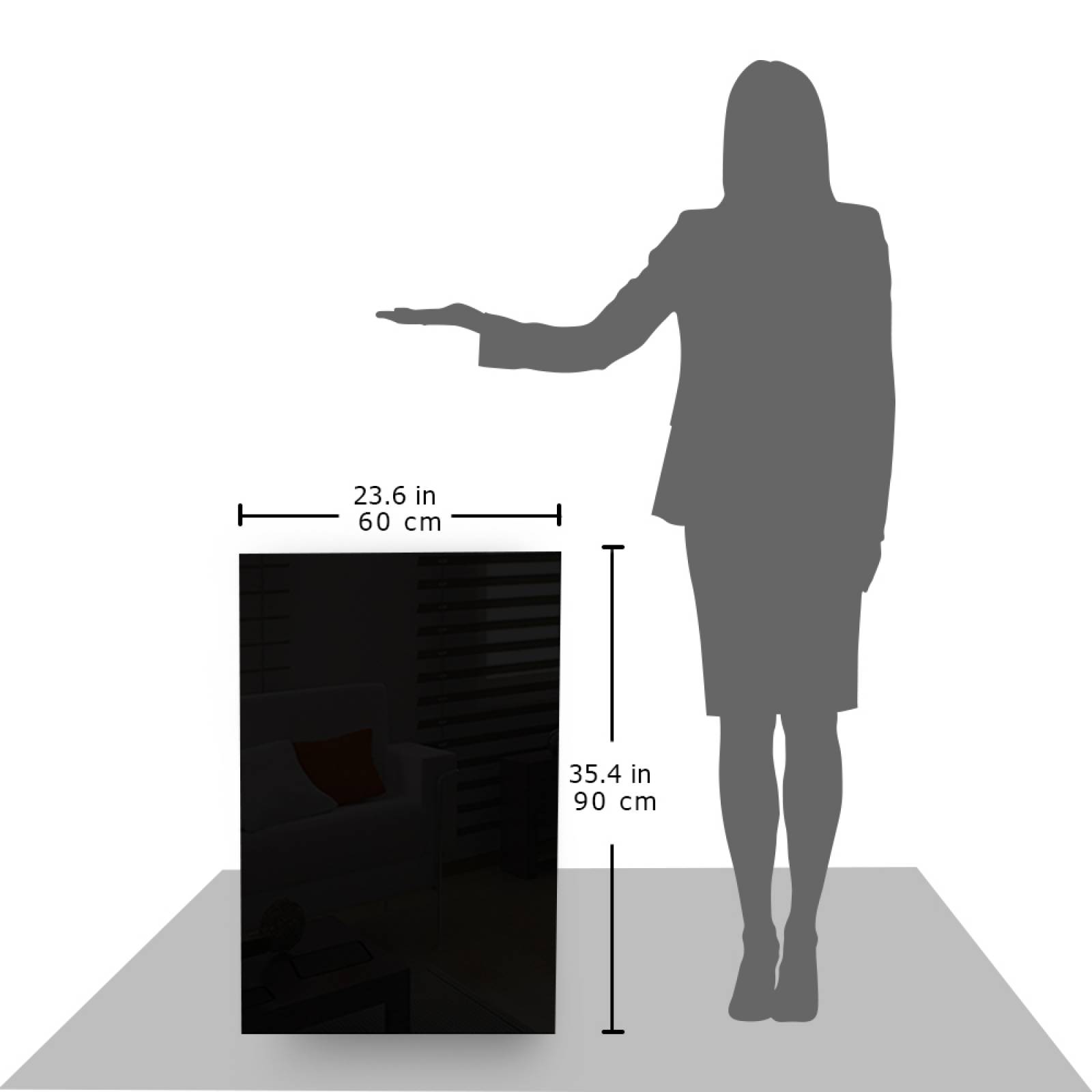 Calefactor de Panel infrarrojo en Cristal Vertical para Pared, Miami Wave Black Devil de 550W 60x90cm, Mod: 343CaSol-N3v