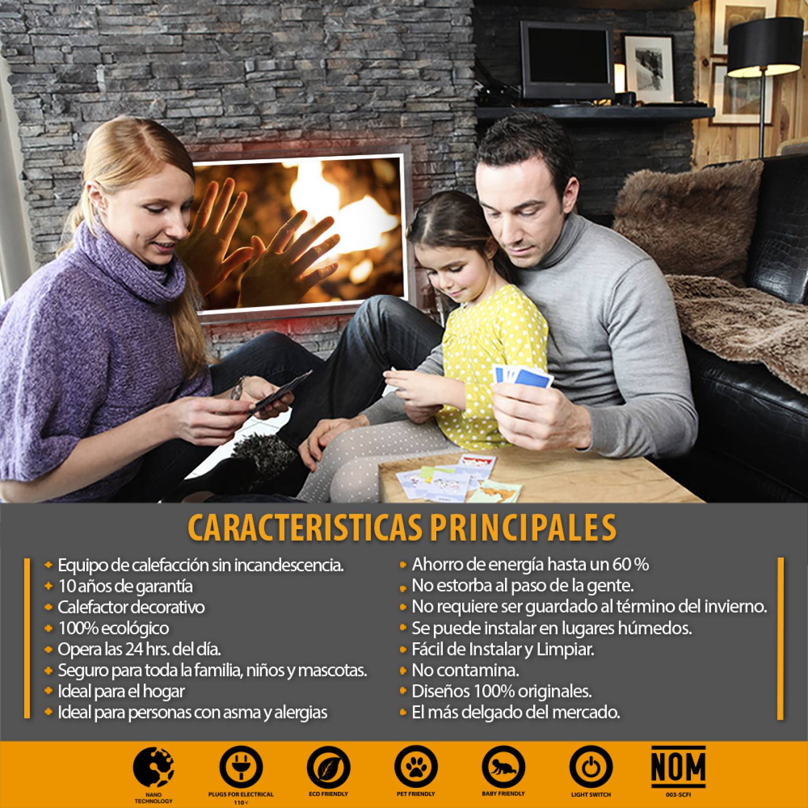 Calefactor de Panel infrarrojo en Tela para Pared, Paris Wave Lienzo para Pintar Horizontal de 280W 46x66cm, Mod: 370CaSol-C1