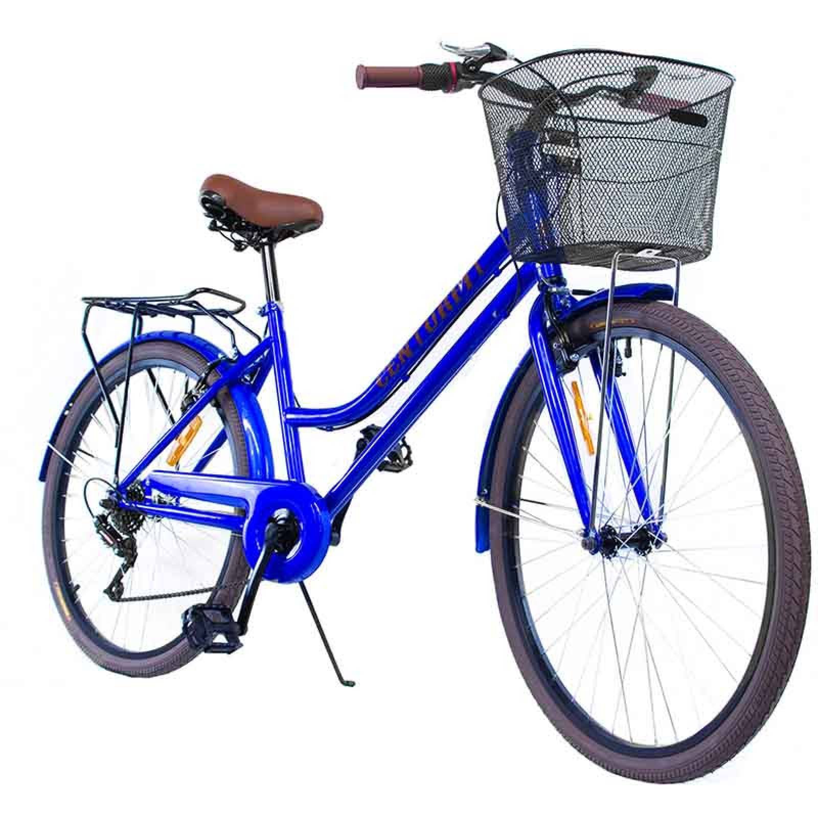 Bicicleta Vintage 6 Velocidades Freno de Mano Rodada 26 Canastilla Bici Urbana Retro Azul