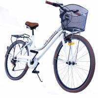 Bicicleta Vintage 6 Velocidades Freno De Mano Rodada 26 Canastilla Bici Urbana Retro Blanca