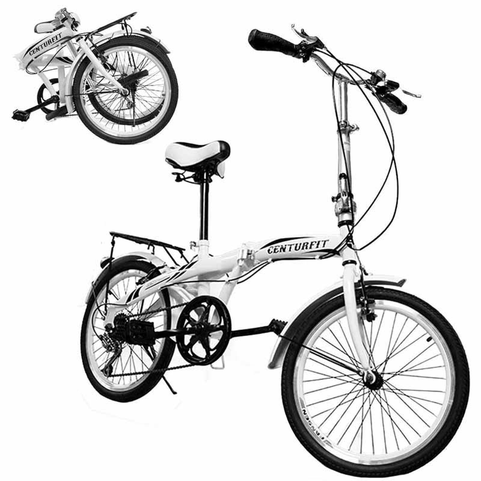 Bicicleta Plegable R20 Acero 7 Velocidades Freno Vbreak Portabultos Campana Blanca