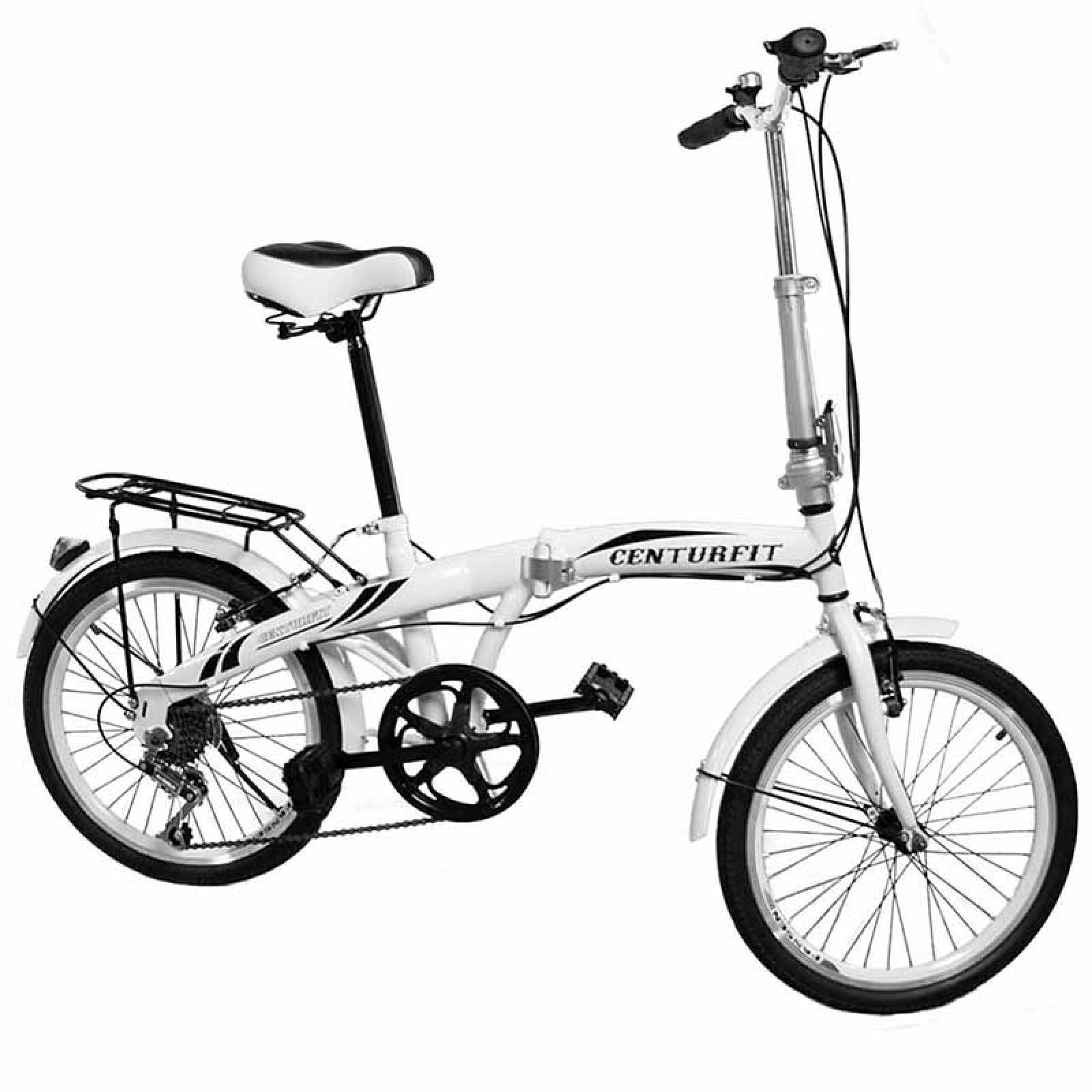 Bicicleta Plegable R20 Acero 7 Velocidades Freno Vbreak Portabultos Campana Blanca