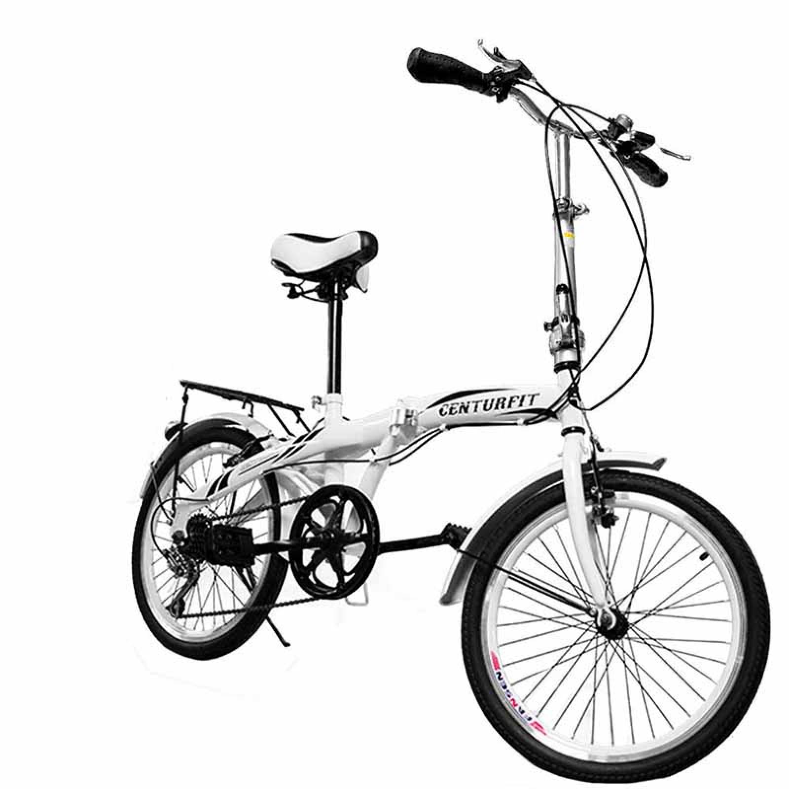 Bicicleta Plegable R20 Acero 7 Velocidades Freno Vbreak Portabultos Campana Blanca