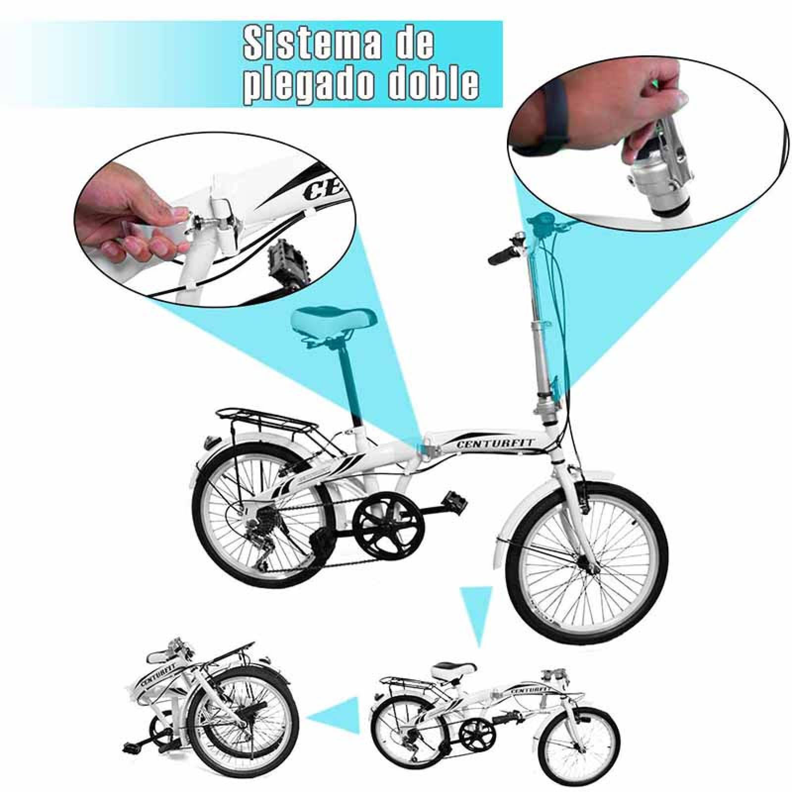 Bicicleta Plegable R20 Acero 7 Velocidades Freno Vbreak Portabultos Campana Blanca