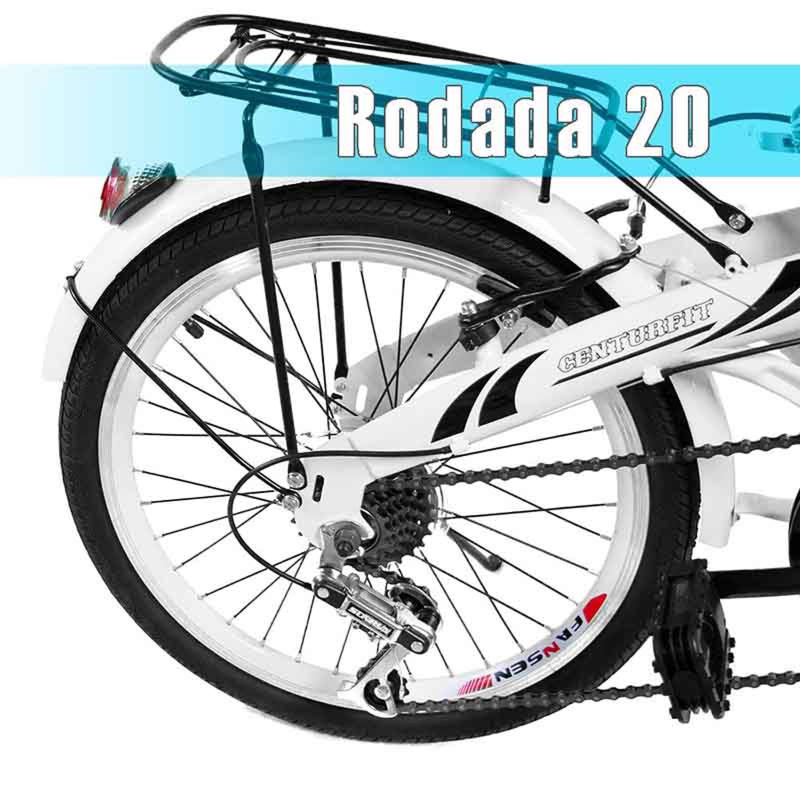 Bicicleta Plegable R20 Acero 7 Velocidades Freno Vbreak Portabultos Campana Blanca