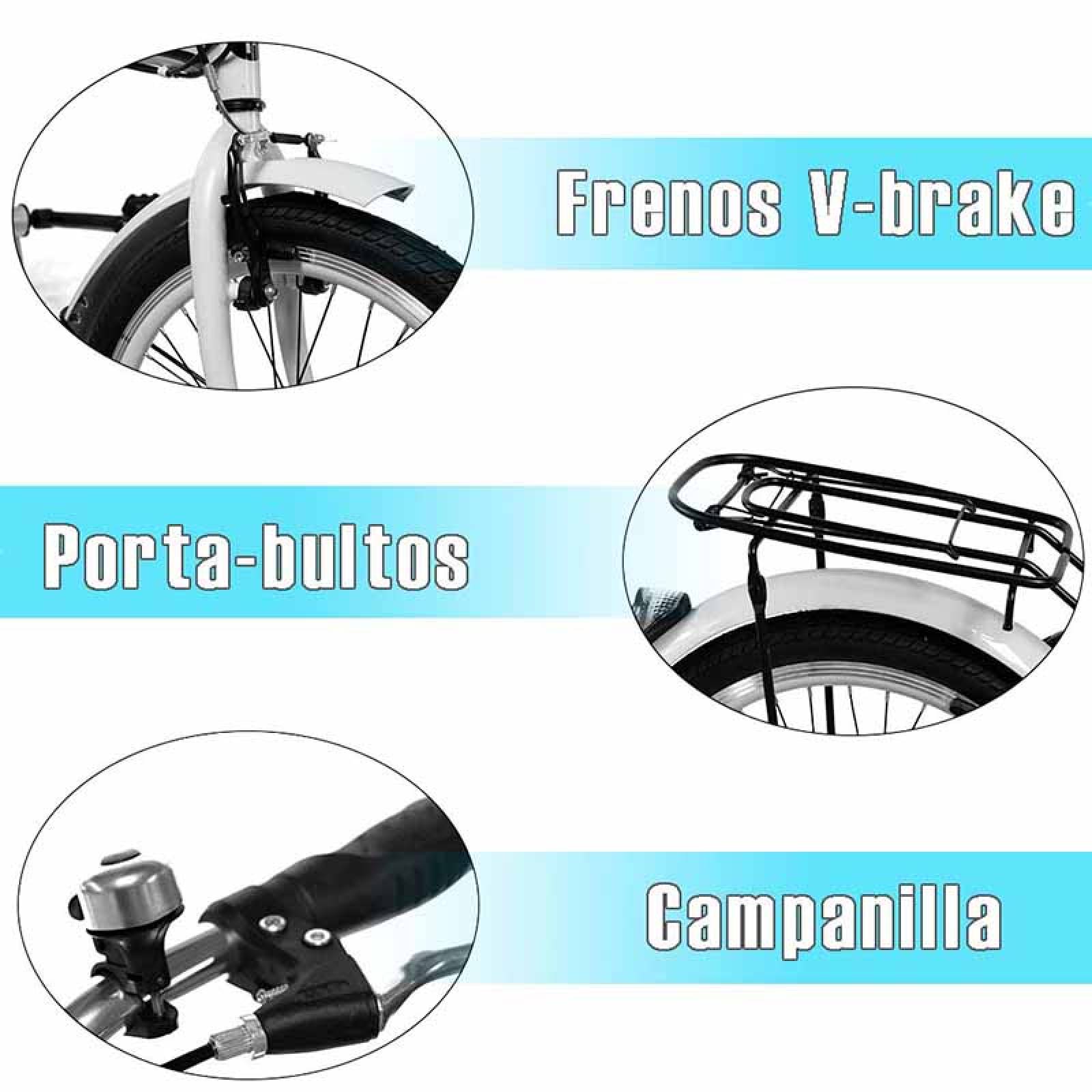 Bicicleta Plegable R20 Acero 7 Velocidades Freno Vbreak Portabultos Campana Blanca