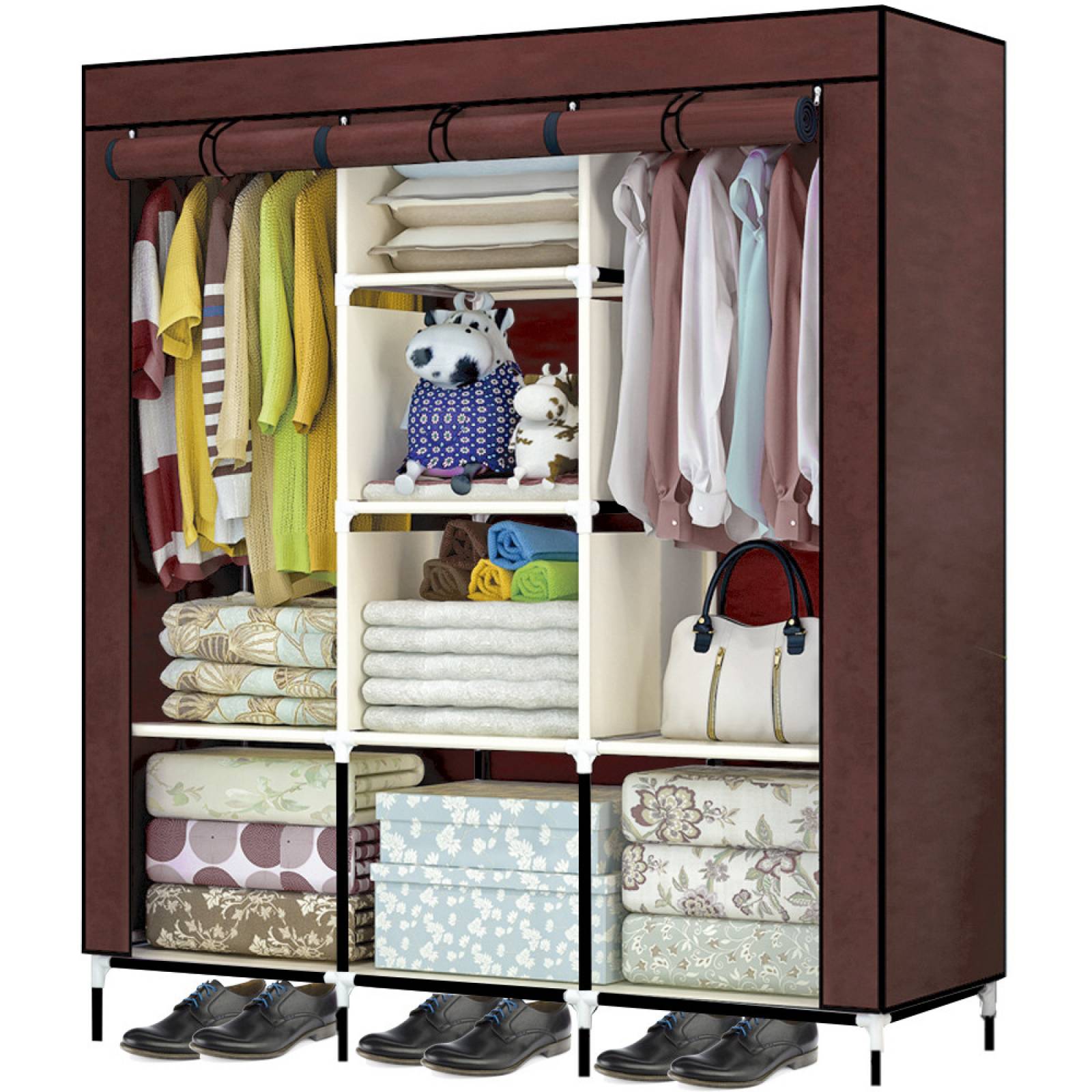 Closet Organizador 3 Puertas Armario 6 Secciones Zapatera Cafe