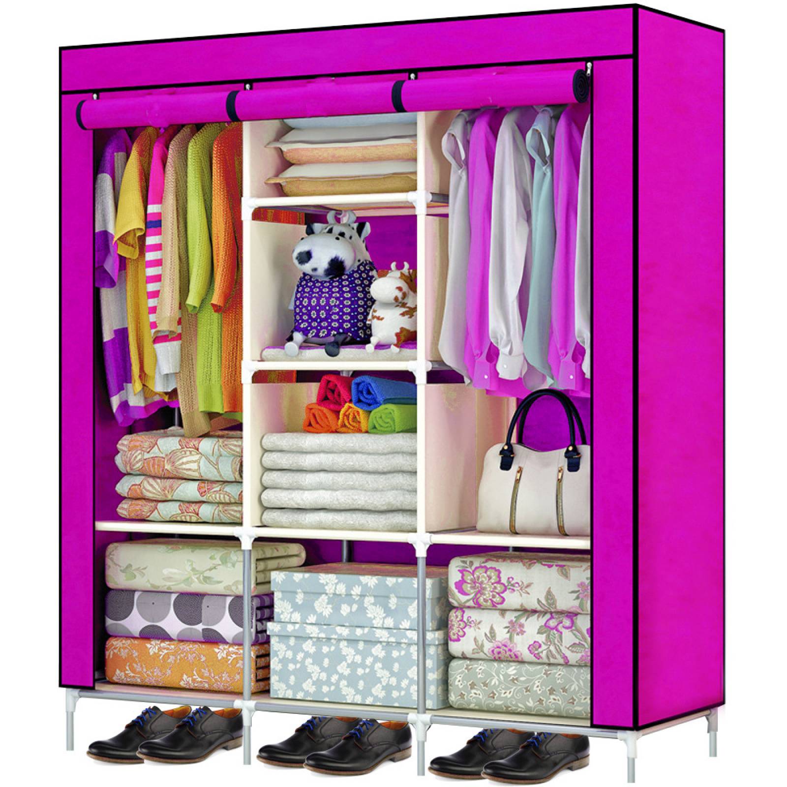 Closet Organizador Rack & Pack 3 Puertas Armario 6 Secciones Zapatera Rosa