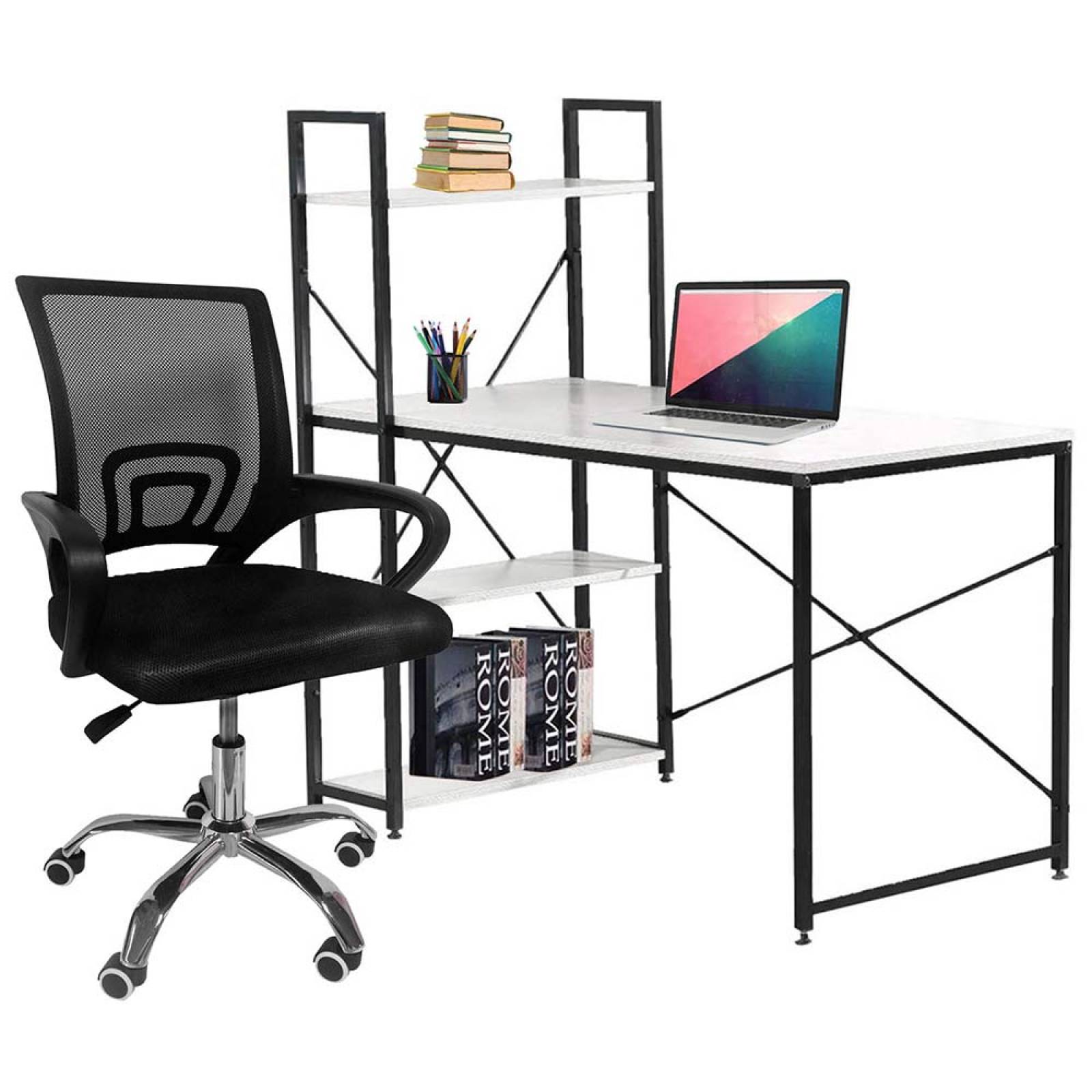 Escritorio Minimalista Kit Silla Oficina Reclinable Malla Antitraspirante