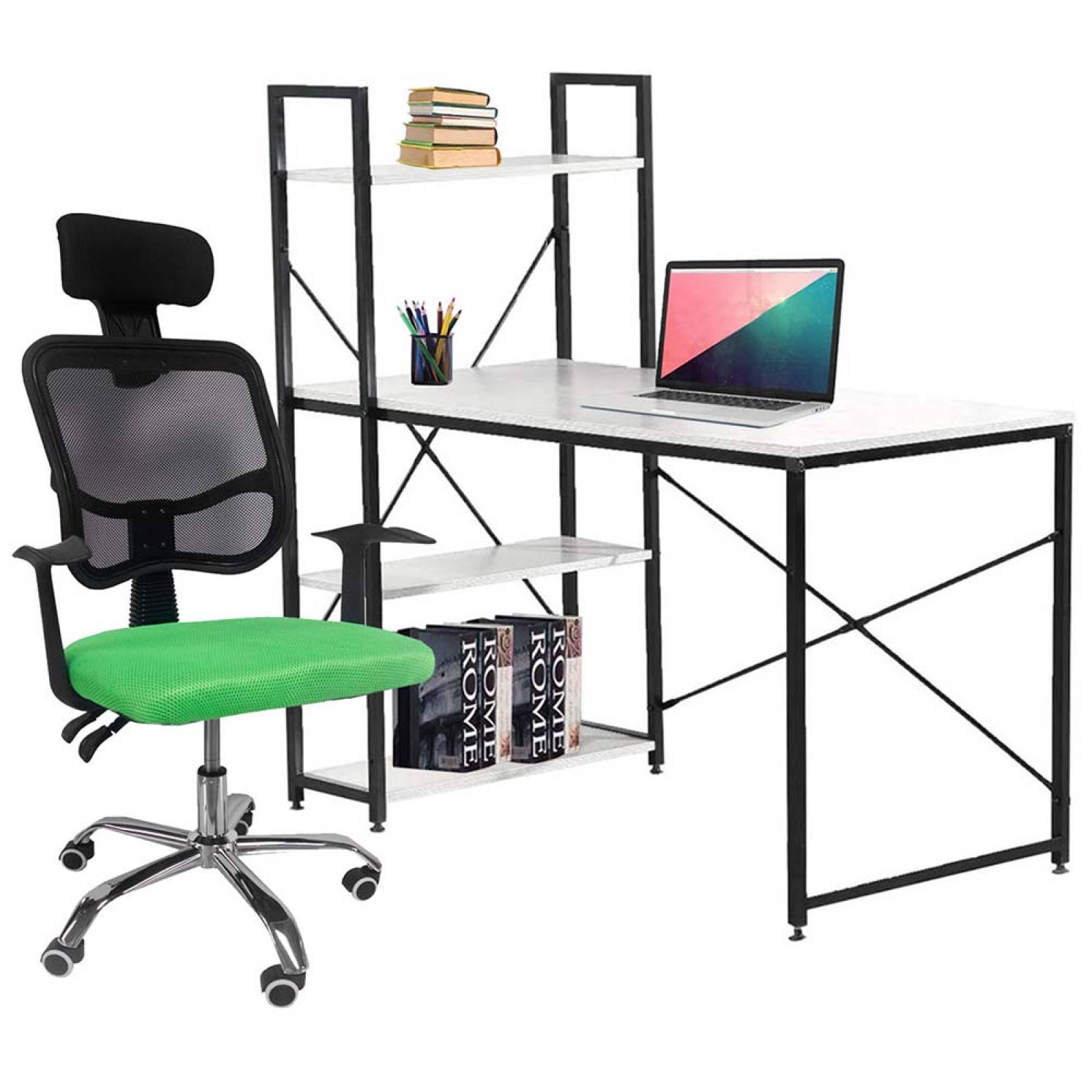 Escritorio Minimalista Kit Silla Oficina Reclinable Cabecera Ajustable Verde
