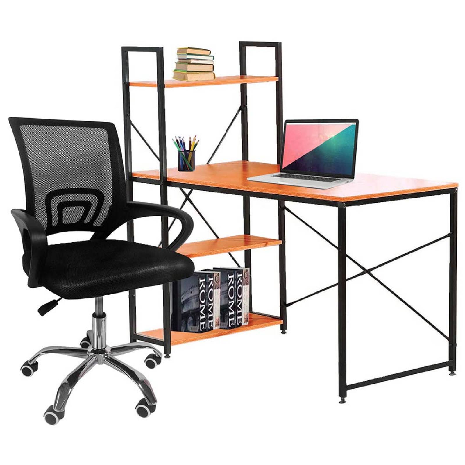 Escritorio Minimalista Kit Silla Oficina Reclinable Malla Antitraspirante Negro