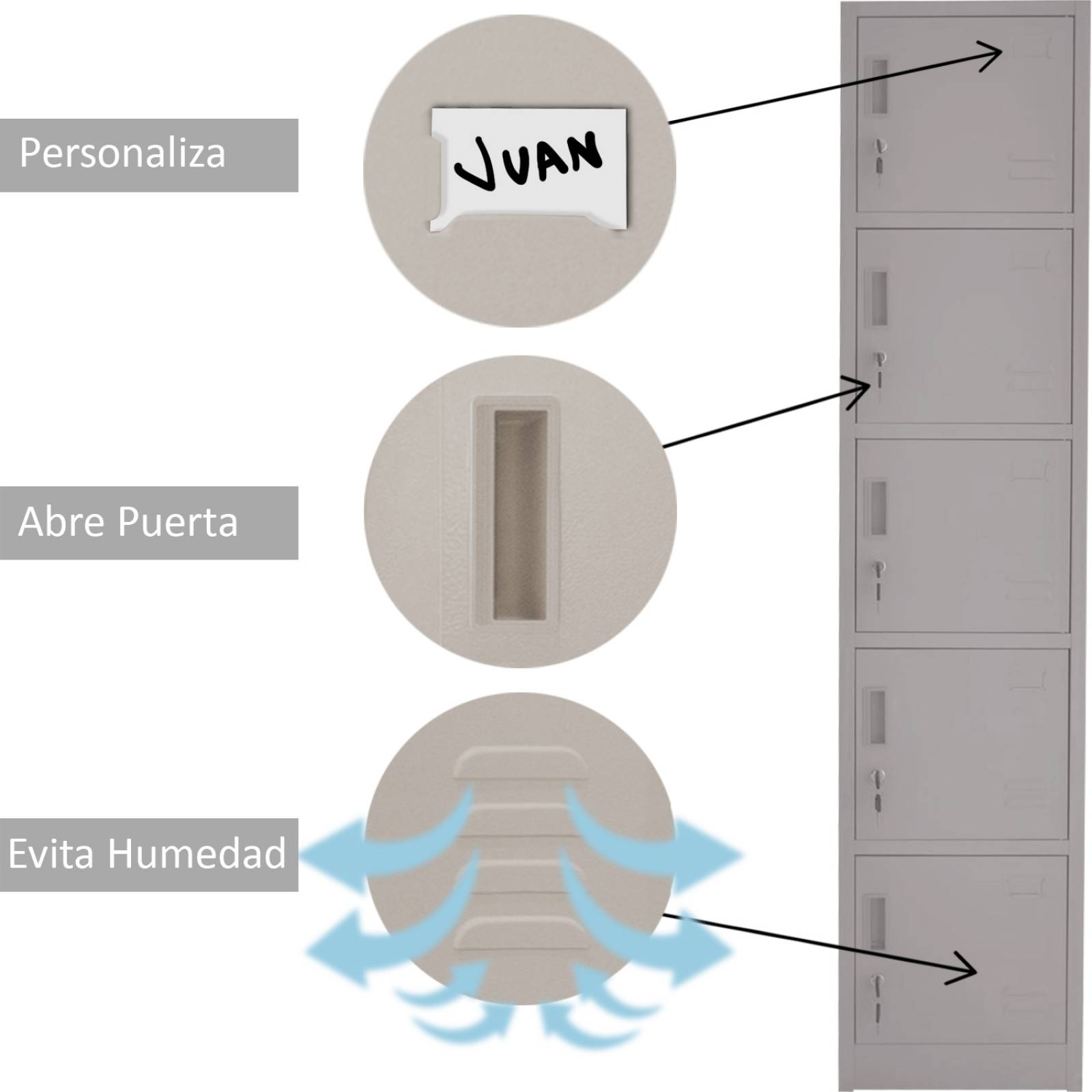 Locker Metalico 5 Puertas Casillero Oficina Industrial Chapa 39 x 34 x 180 cm Estante Gutstark