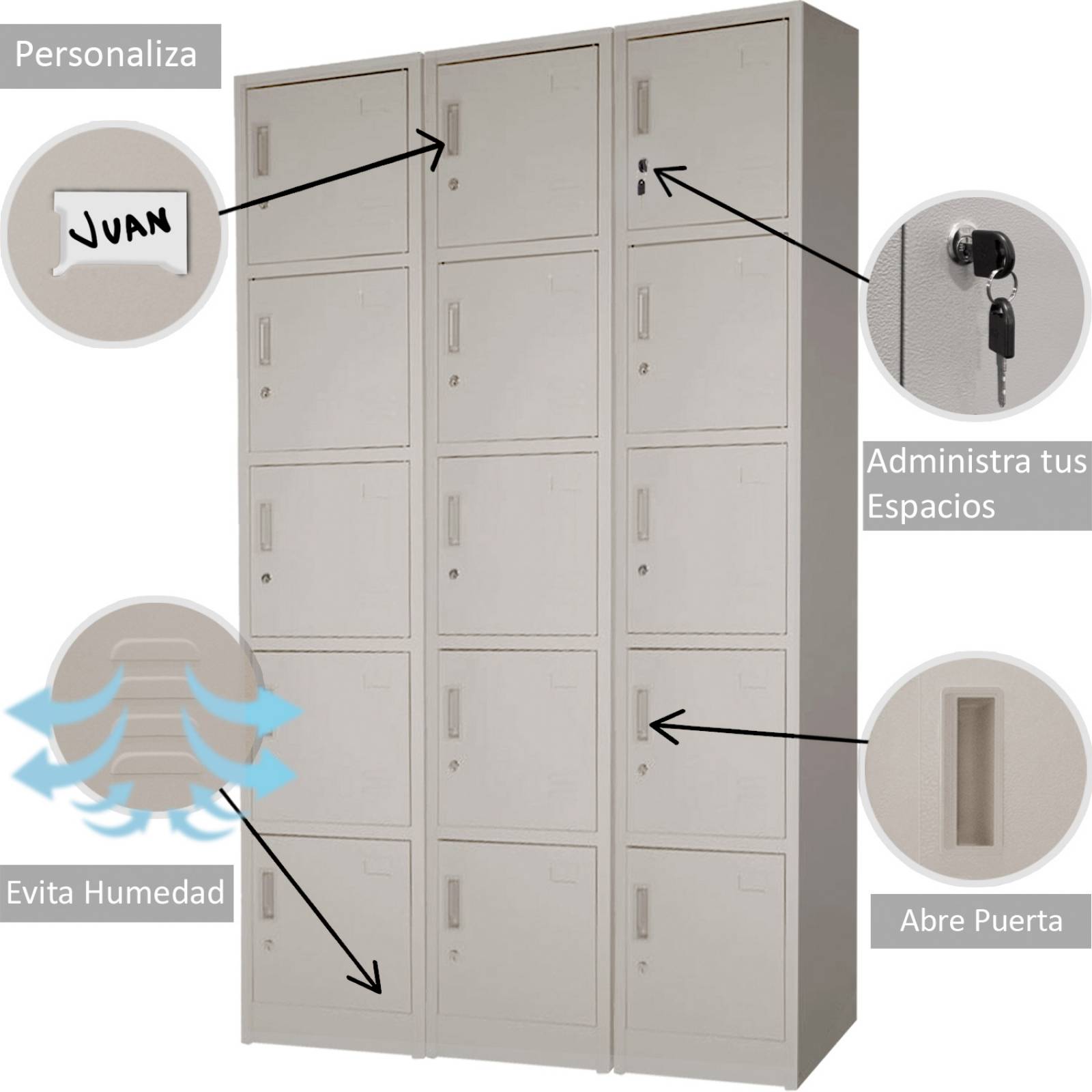 Locker Metalico 5 Puertas Casillero Oficina Industrial Chapa 39 x 34 x 180 cm Estante Gutstark