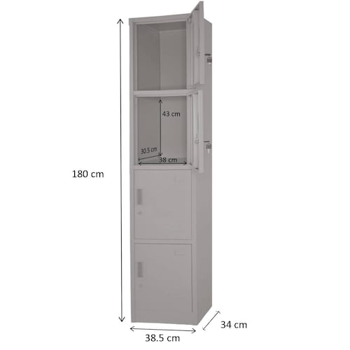 Locker Metalico 4 Puertas Casillero Oficina Industrial Chapa 38.5 x 34 x 180 cm Estante Gutstark