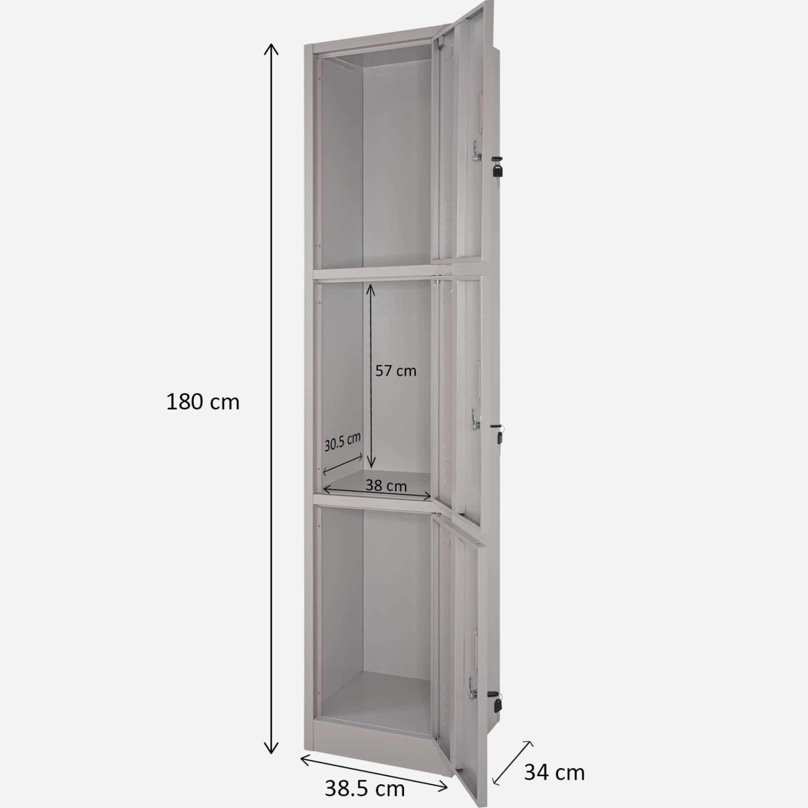 Locker Metalico 3 Puertas Casillero Oficina Industrial Chapa 38 x 34 x 180 cm Estante Gutstark
