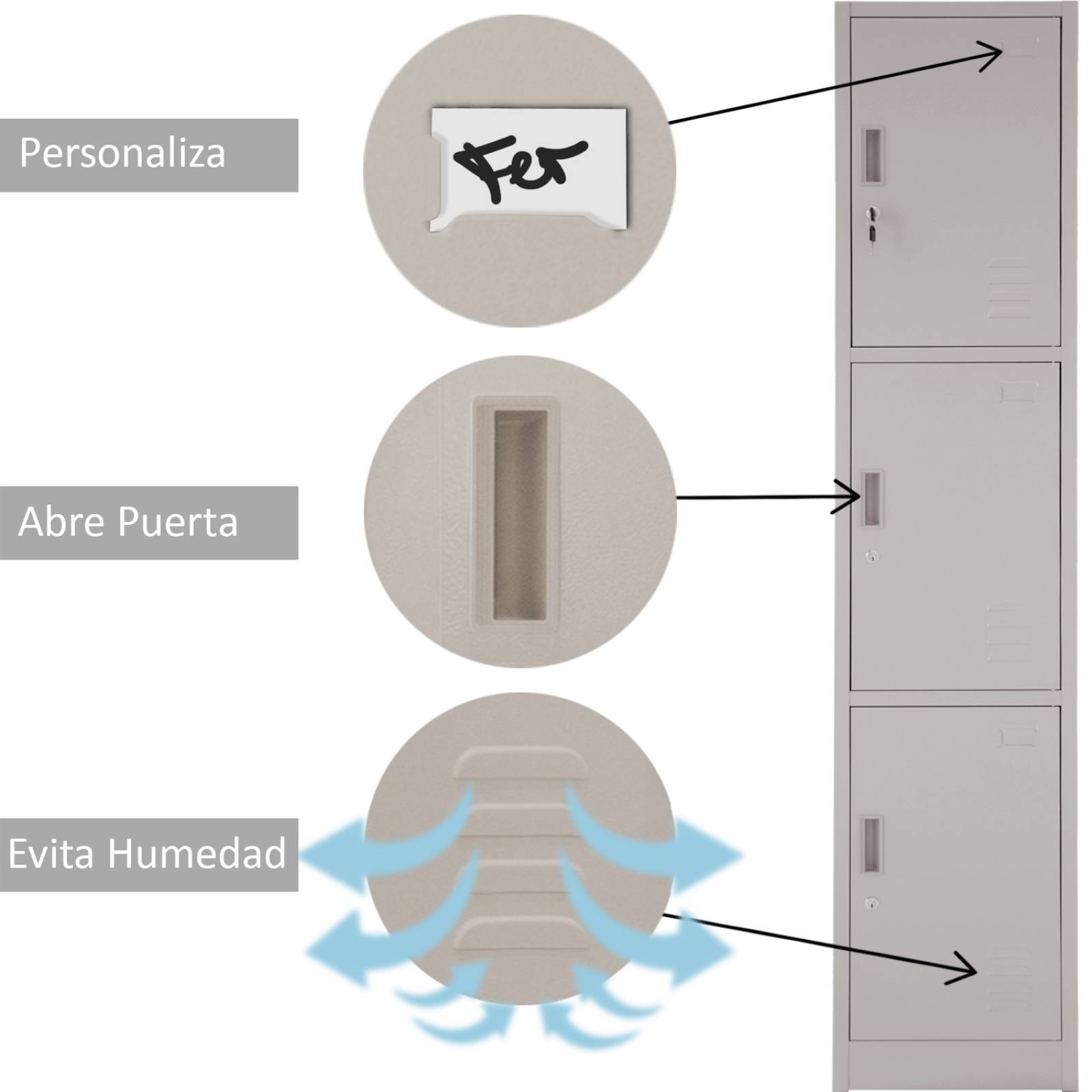 Locker Metalico 3 Puertas Casillero Oficina Industrial Chapa 38 x 34 x 180 cm Estante Gutstark
