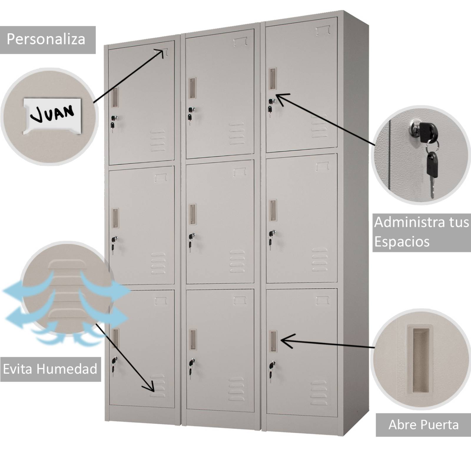Locker Metalico 3 Puertas Casillero Oficina Industrial Chapa 38 x 34 x 180 cm Estante Gutstark