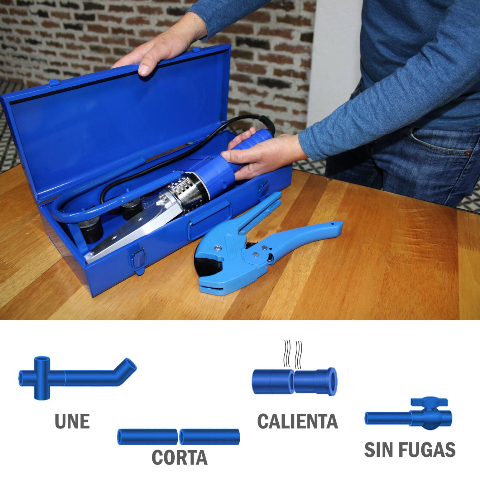 Termofusora 600 W para Tubo Plus PPR con Estuche Dados 20 25 y 32 mm Pinza Cortadora Tubo Gutstark