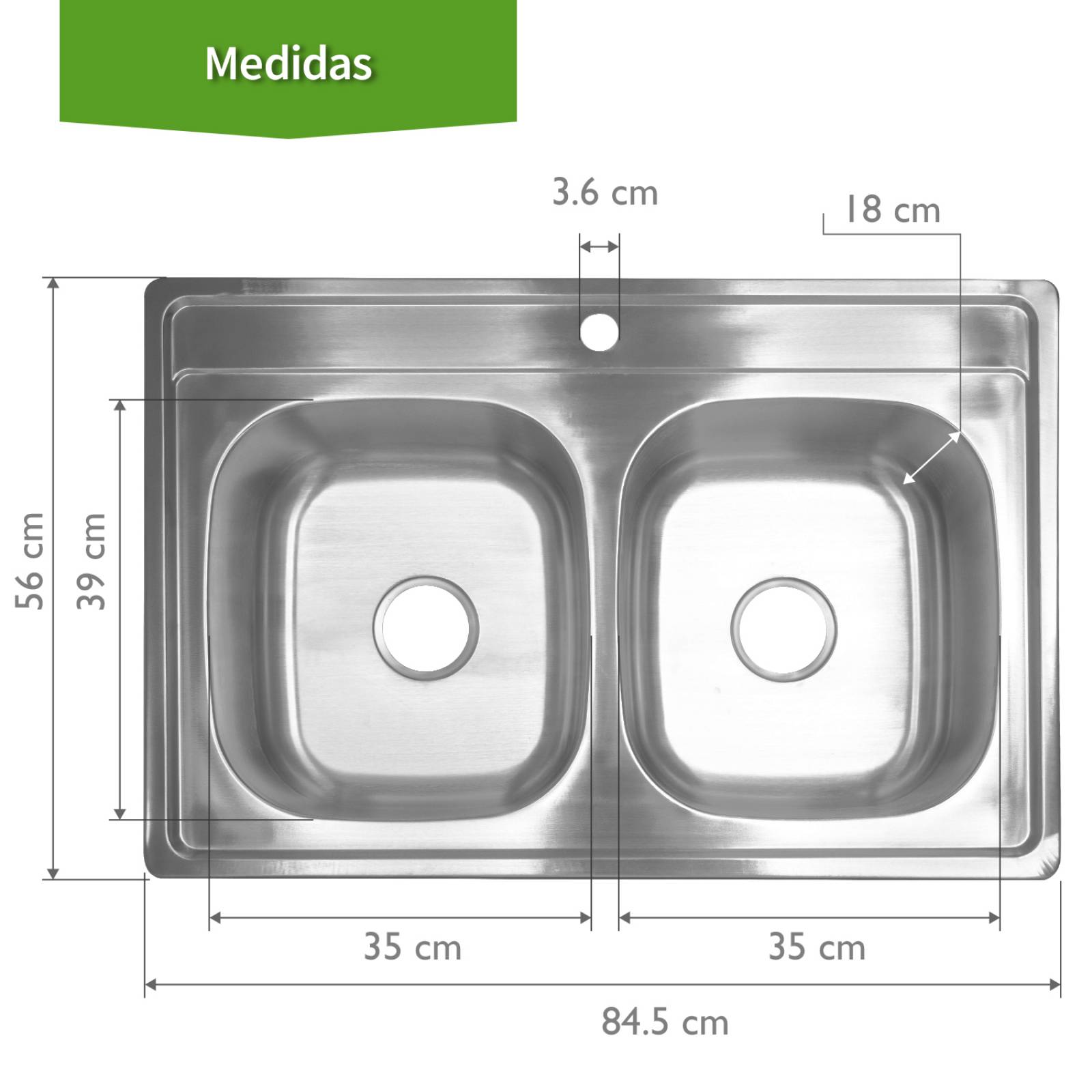 Fregadero Tarja 2 Tinas 82 X 53.5 X 19.5 Acero Inoxidable Empotrable Incluye Grifo Mezcladora Cocina Gutstark