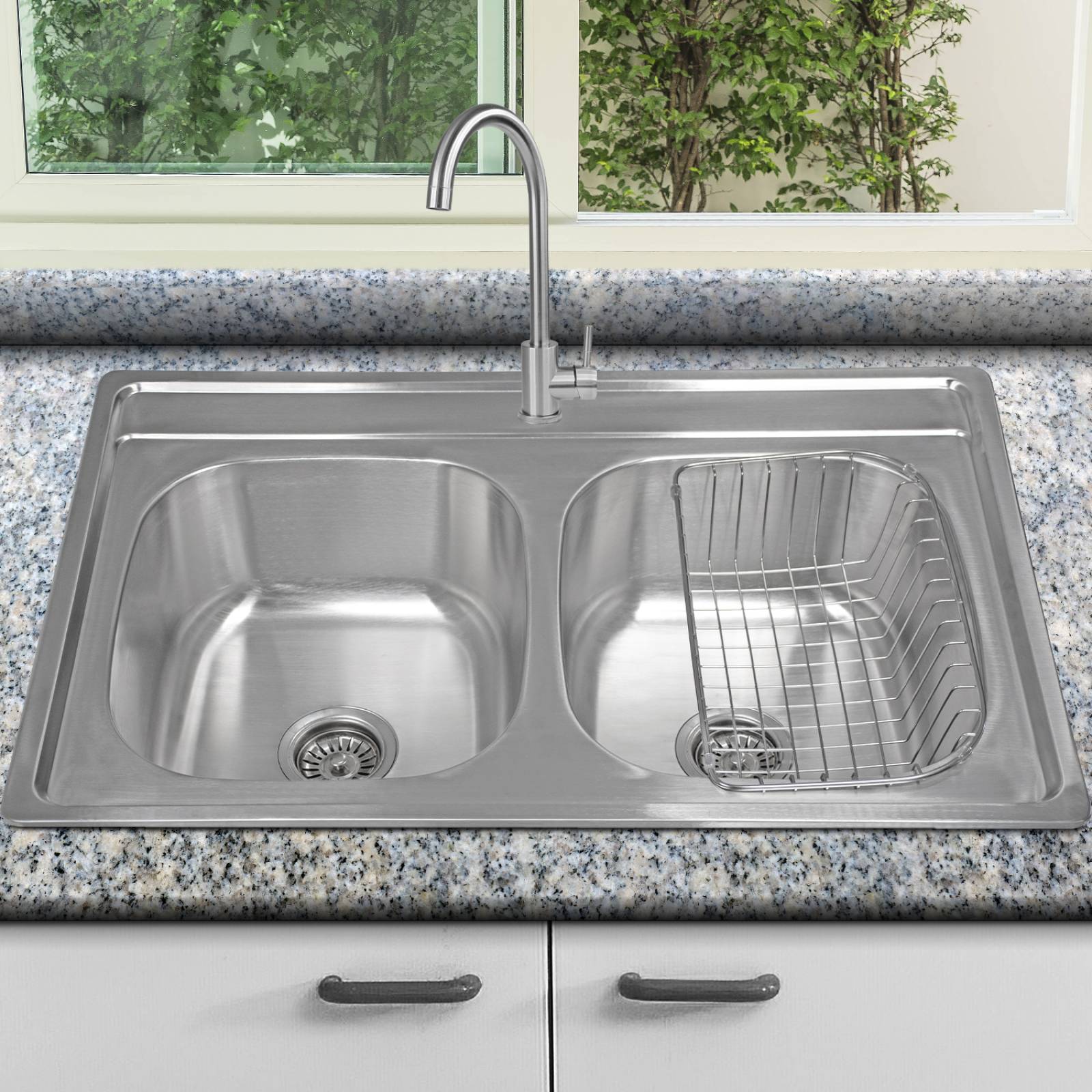 Fregadero Tarja 2 Tinas 82 X 53.5 X 19.5 Acero Inoxidable Empotrable Incluye Grifo Mezcladora Cocina Gutstark